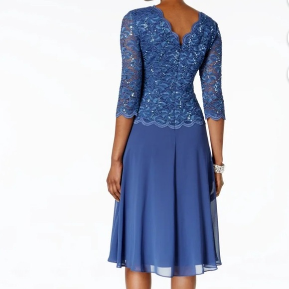 NWT ALEX EVENINGS Women's Sequined 3/4 Sleeve Midi Evening Dress 12P Wedgewood - Picture 2 of 11